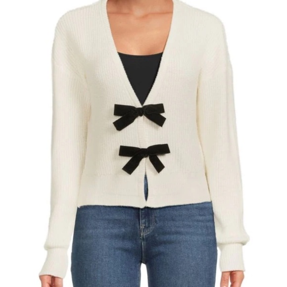 DESIGN HISTORY Bow Ribbed Cardigan - L - NWT - Picture 1 of 6